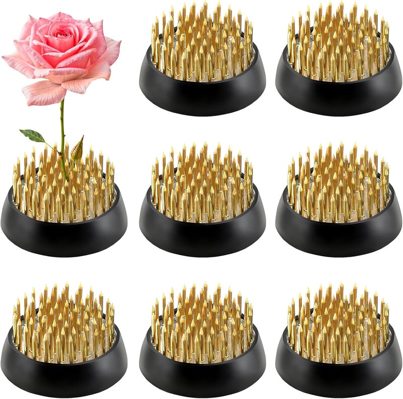 Tinsky 8Pcs 1.34 Inch Flower Frogs for Arrangements Vase Ikebana Kenzan Round Brass Floral Pin Frogs Stem Holder Flower Arranger Pin Fixed Tools for Home Decoration Craft (Gold) - Image 1